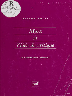 cover image of Marx et l'idée de critique